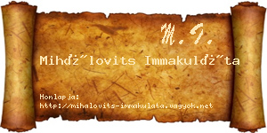 Mihálovits Immakuláta névjegykártya